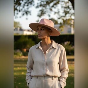 Women's Wide-Brim Fedora Hat in Dusty Pink